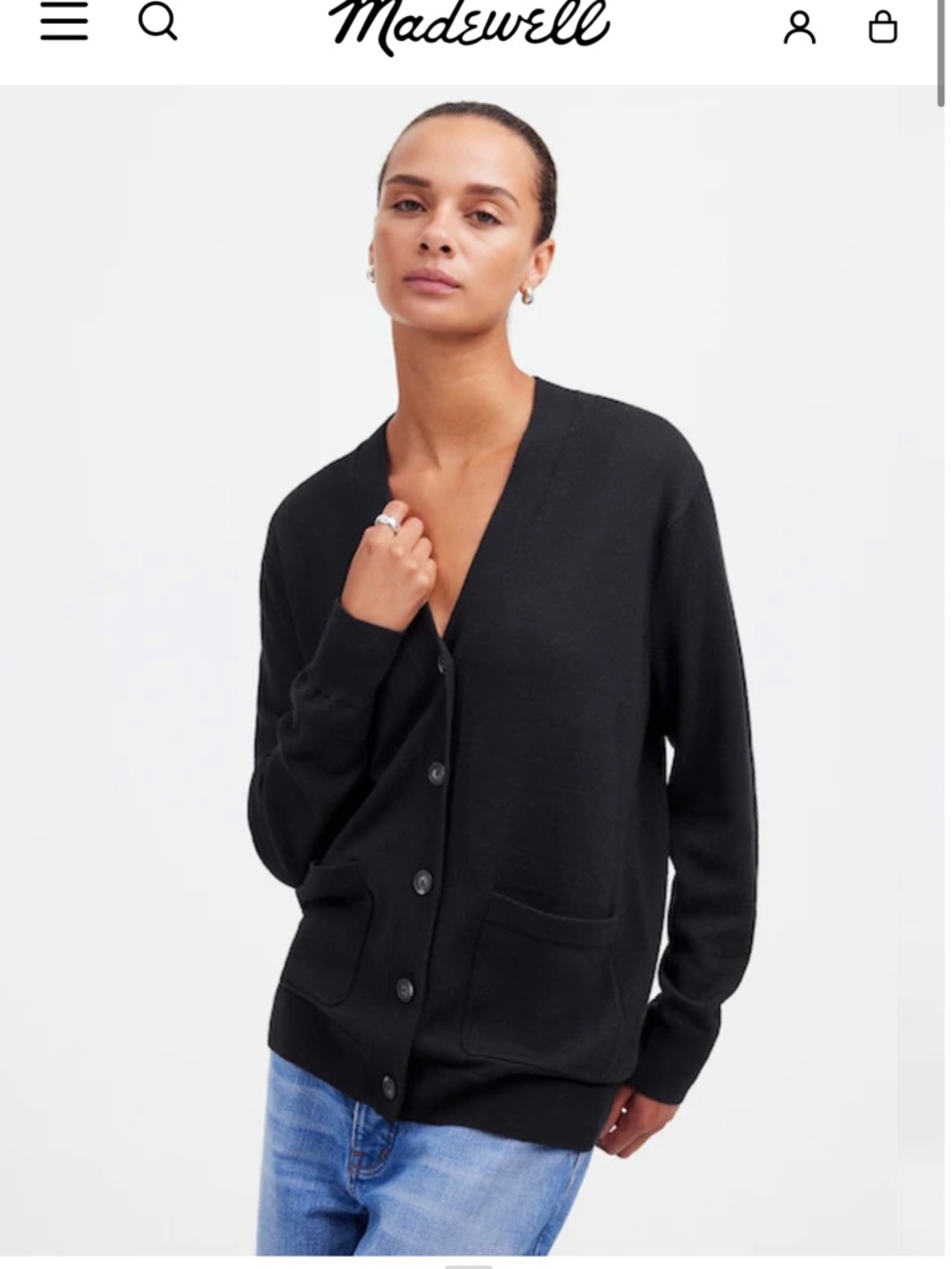 Madewell Black Merino Wool Boyfriend Cardigan